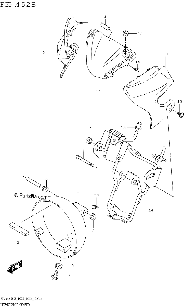 Diagrama de HEADLAMP COVER SV650 SV650A