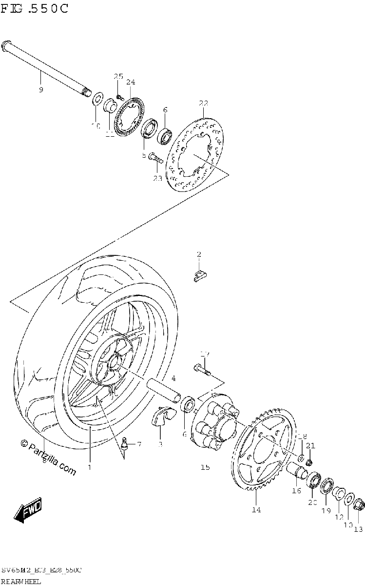 Diagrama de REAR WHEEL SV650XA