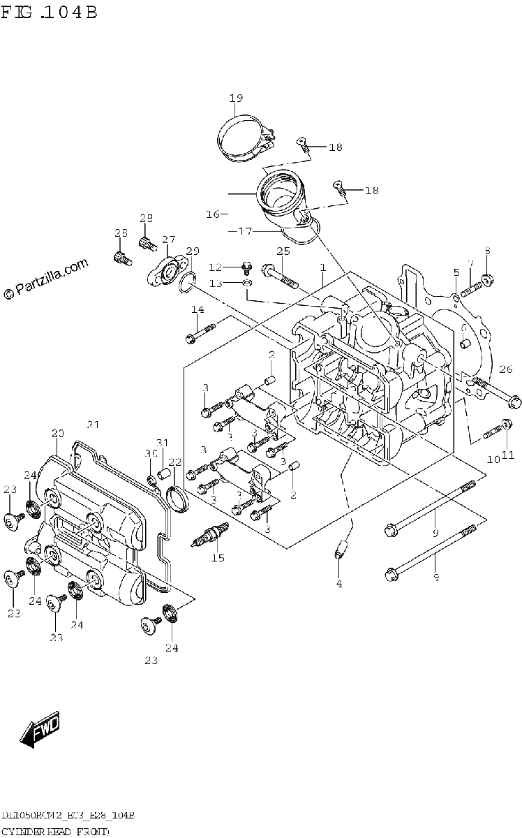 Diagrama de CYLINDER HEAD FRONT DL1050RC