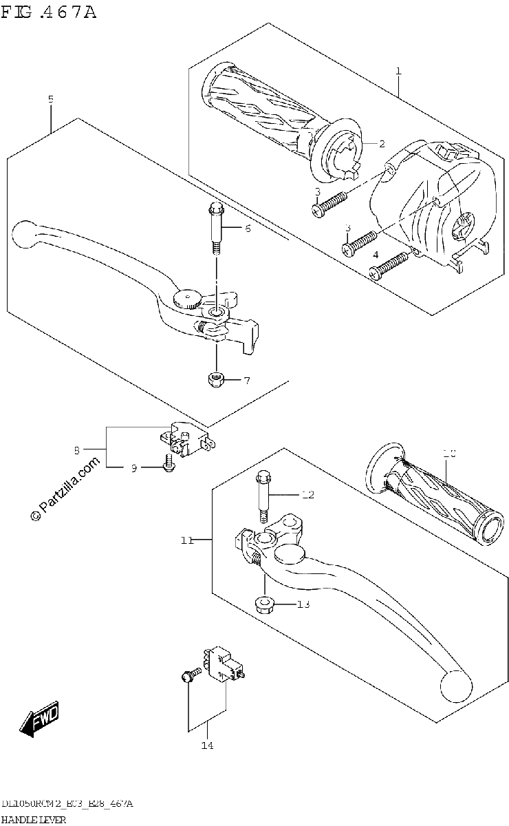 Diagrama de HANDLE LEVER DL1050RC