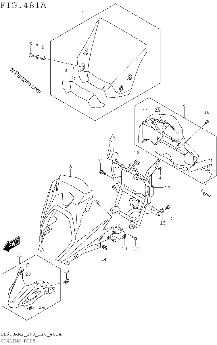 Diagrama de COWLING BODY DL650AM2 E03