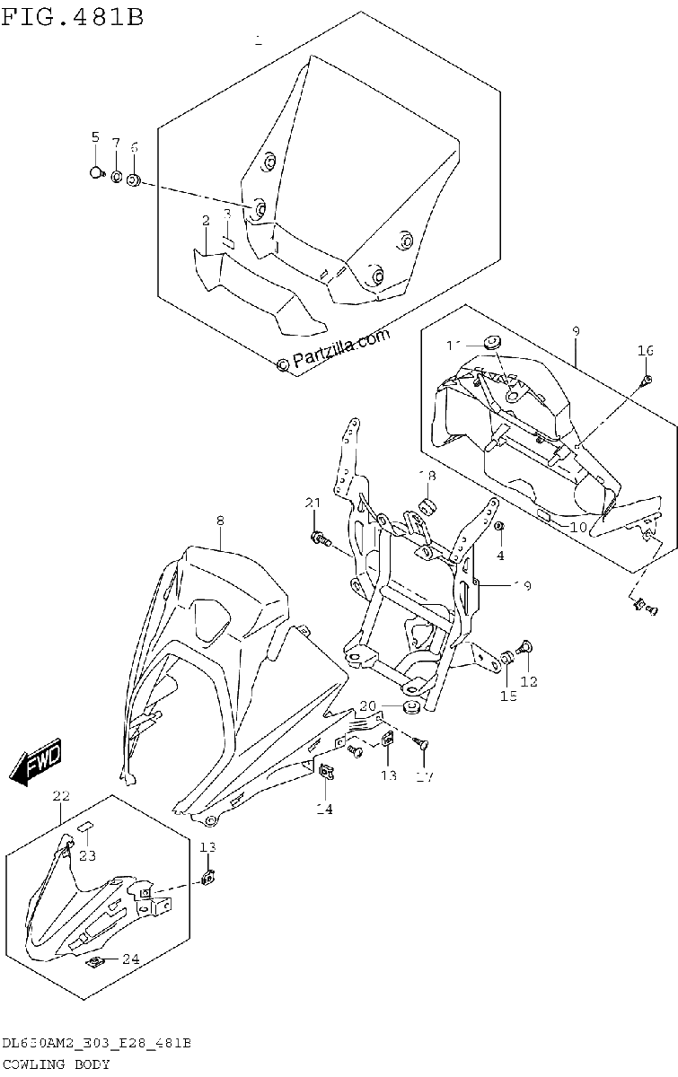 Diagrama de COWLING BODY DL650AM2 E28