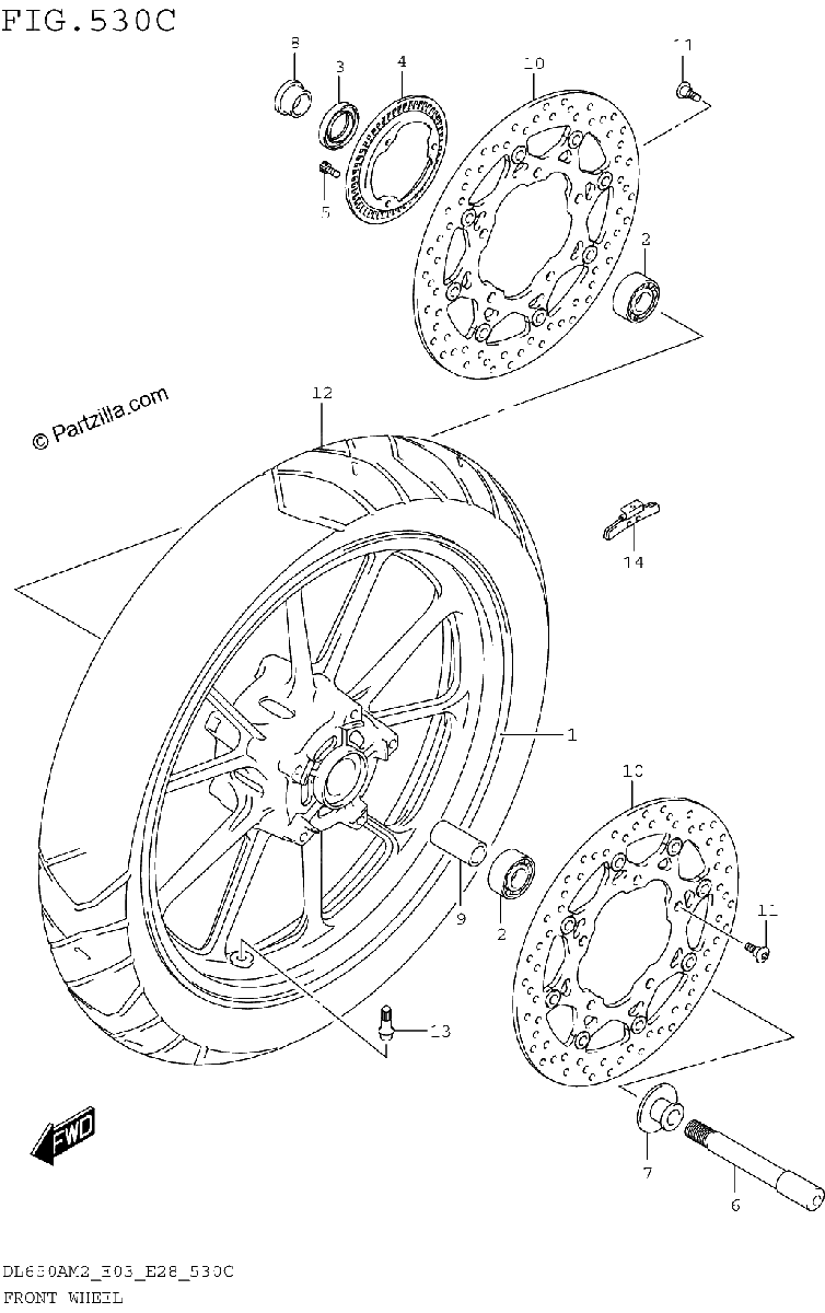 Diagrama de FRONT WHEEL DL650AM2 E33
