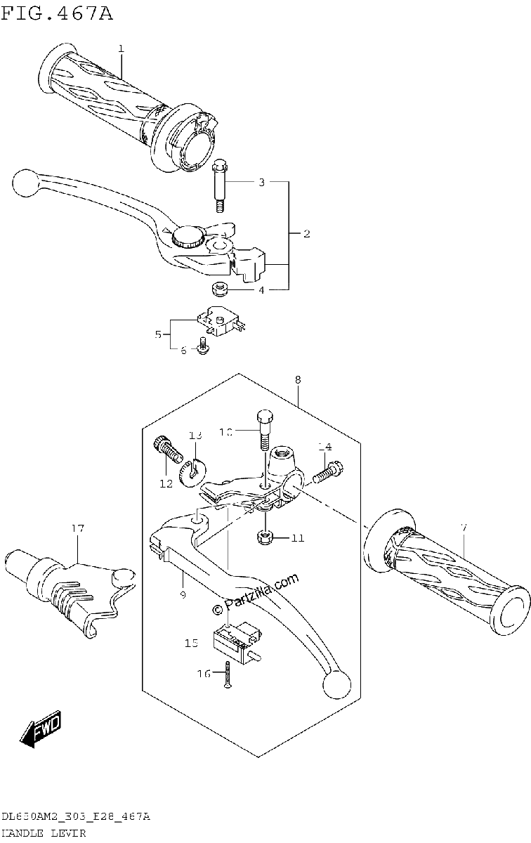 Diagrama de HANDLE LEVER DL650AM2 E03