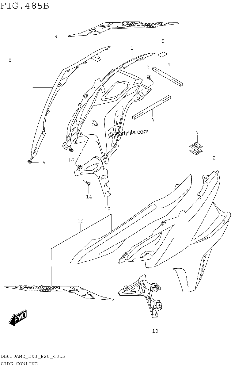 Diagrama de SIDE COWLING DL650AM2 E28