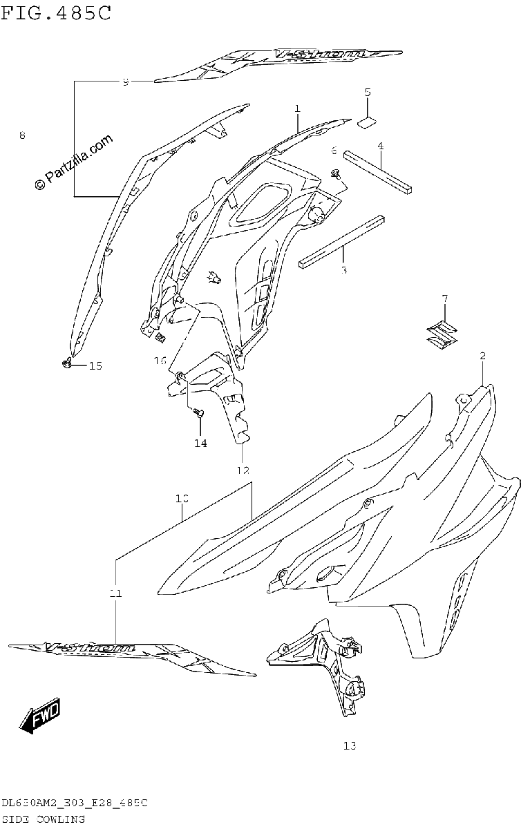 Diagrama de SIDE COWLING DL650AM2 E33