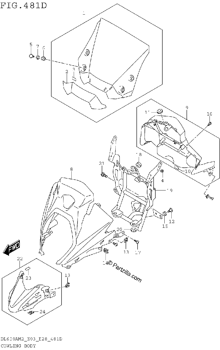 Diagrama de COWLING BODY DL650XAM2 E03