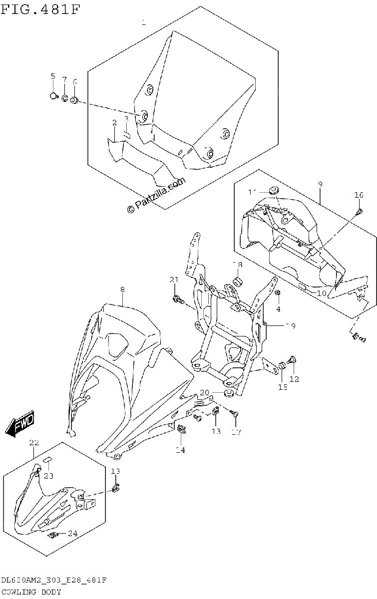 Diagrama de COWLING BODY DL650XAM2 E33