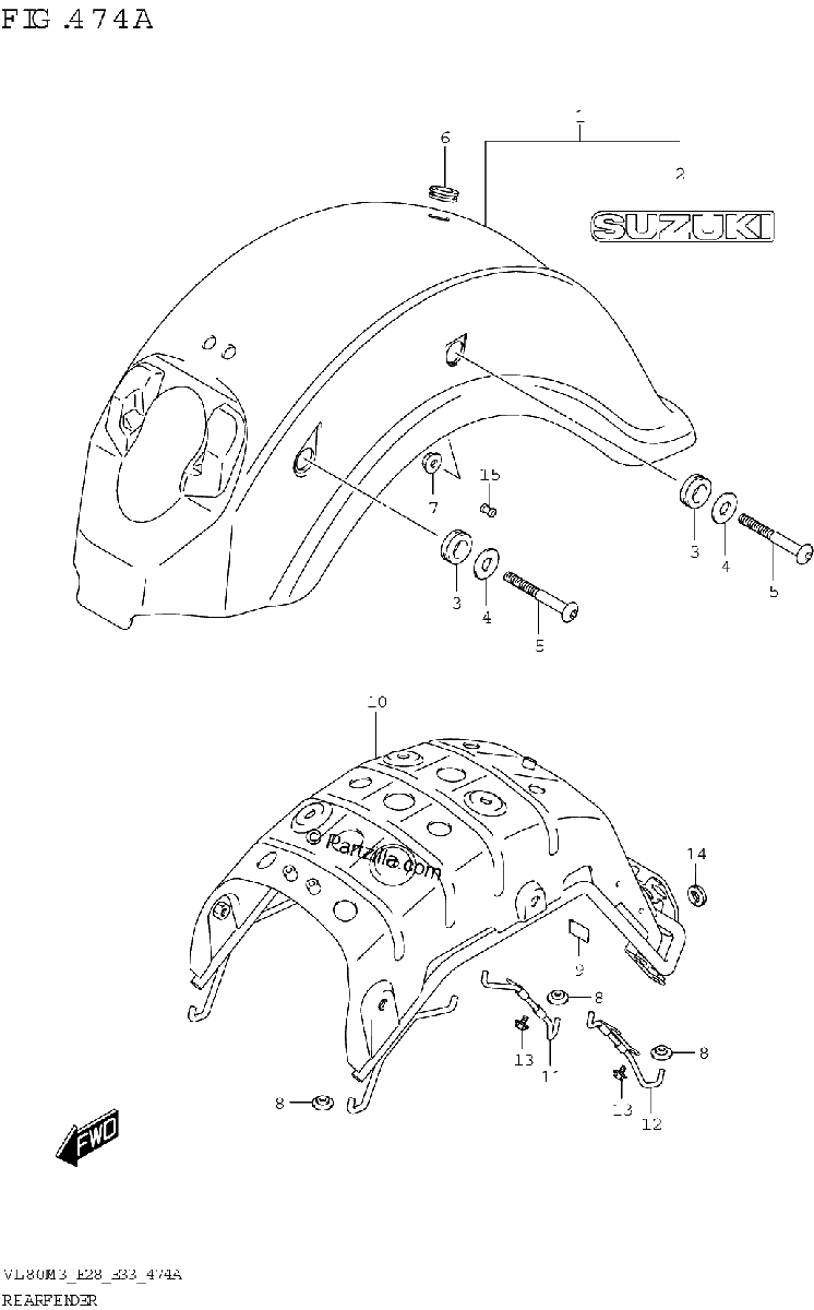 Diagrama de REAR FENDER VL800
