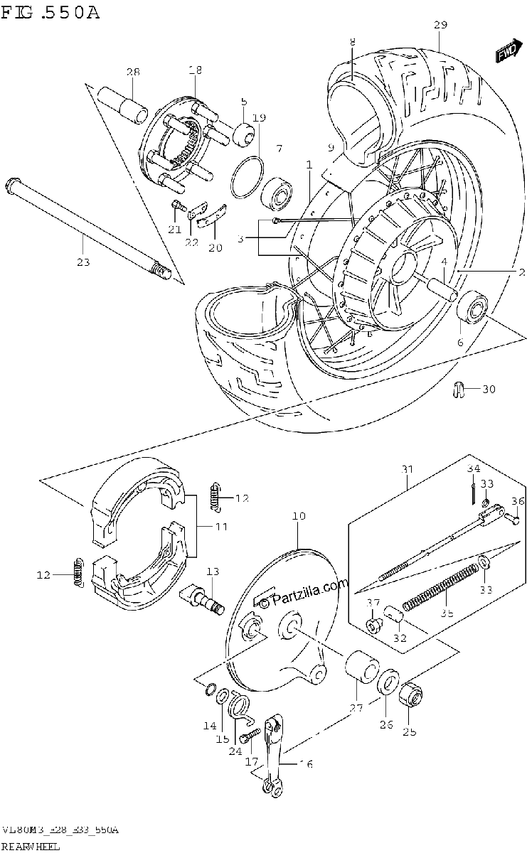 Diagrama de REAR WHEEL VL800