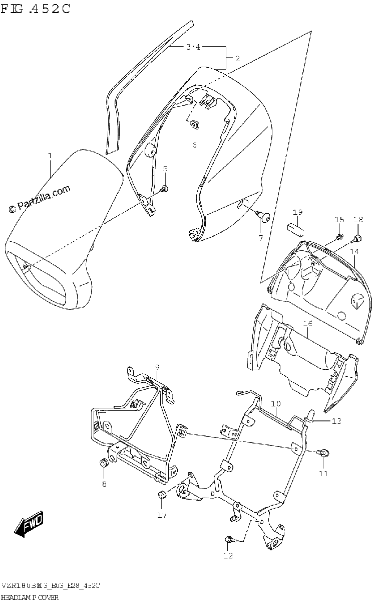 Diagrama de HEADLAMP COVER KEL