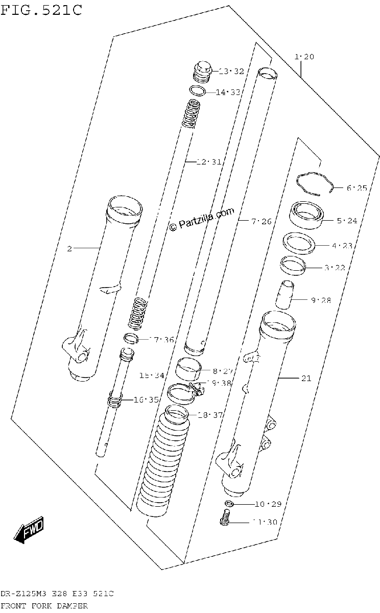 Diagrama de FRONT FORK DAMPER DR Z125LM3E33