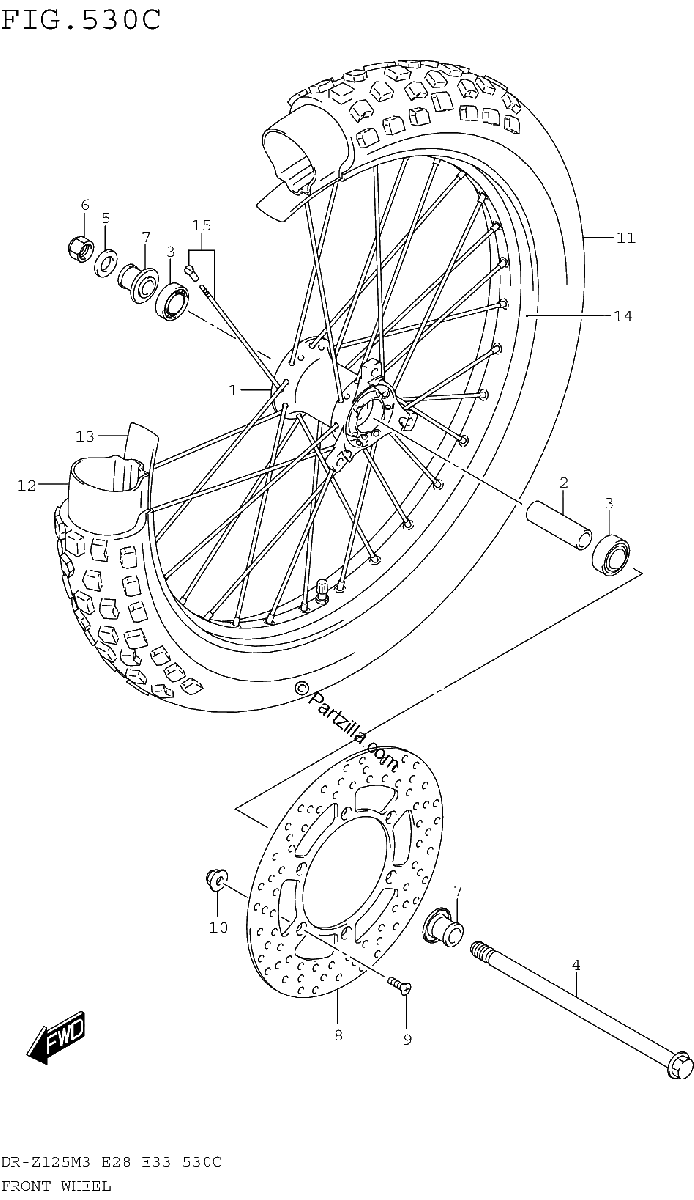 Diagrama de FRONT WHEEL DR Z125LM3E33