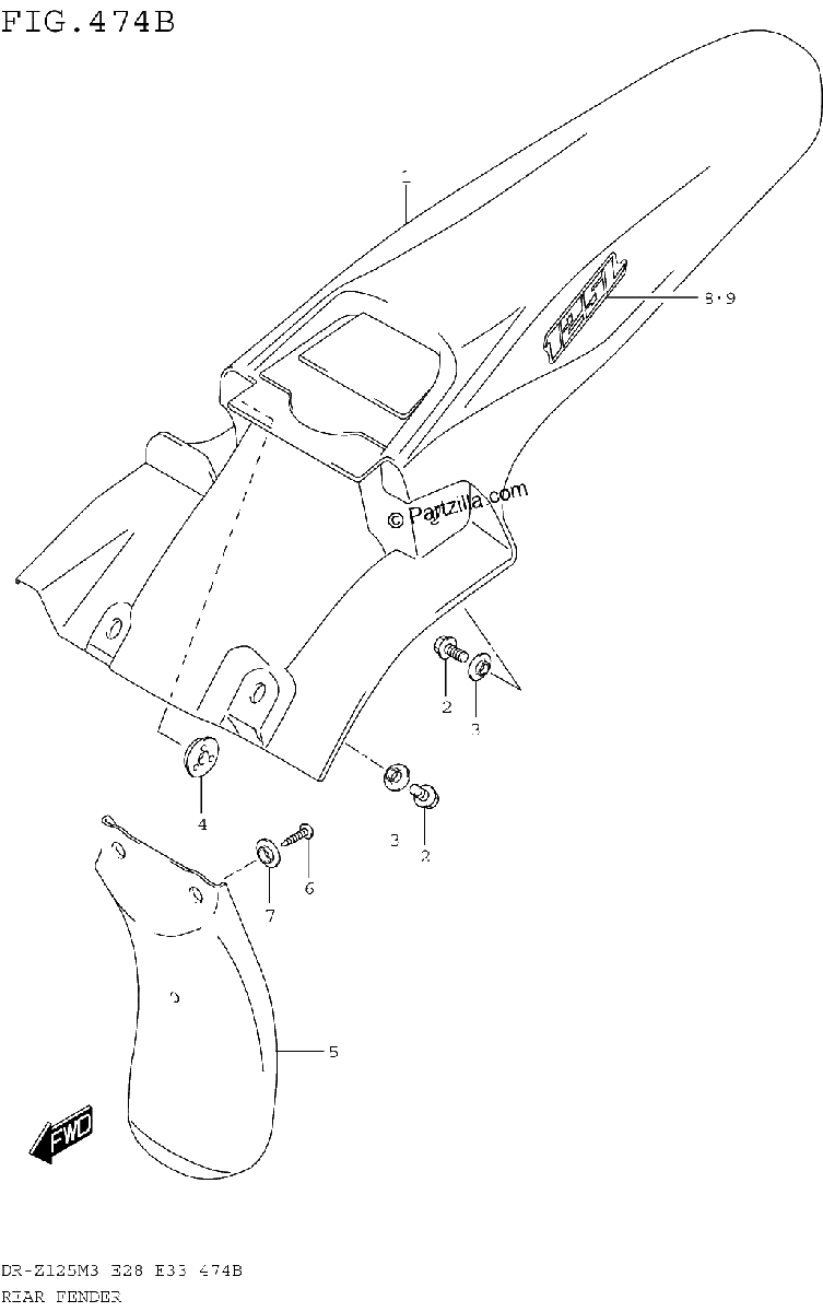 Diagrama de REAR FENDER DR Z125LM3E28