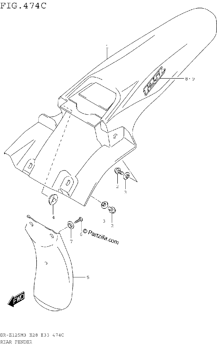 Diagrama de REAR FENDER DR Z125LM3E33