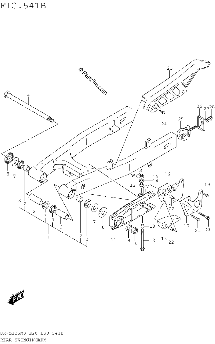 Diagrama de REAR SWINGINGARM DR Z125LM3E28
