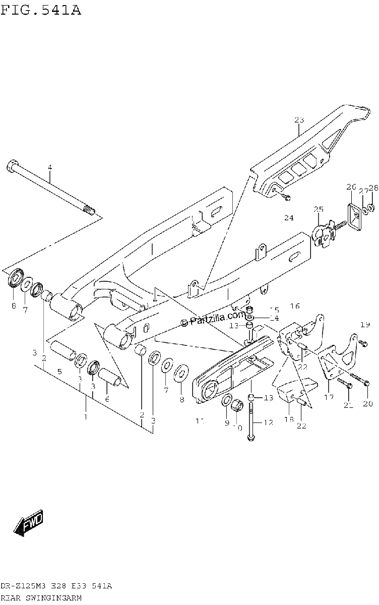 Diagrama de REAR SWINGINGARM DR Z125M3E28