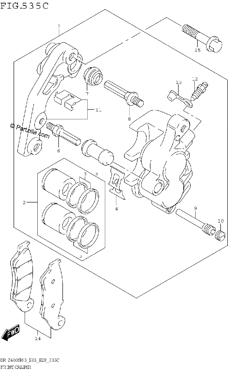 Diagrama de FRONT CALIPER DR Z400SM3 E33