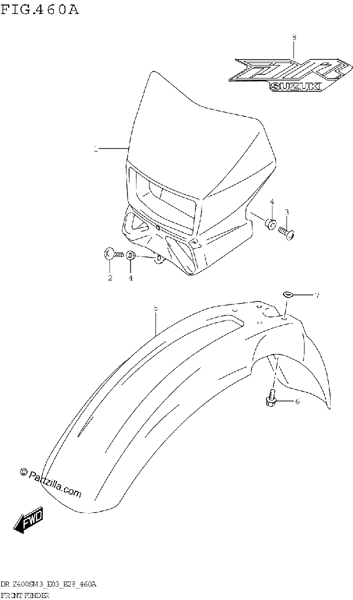 Diagrama de FRONT FENDER DR Z400SM3 E03