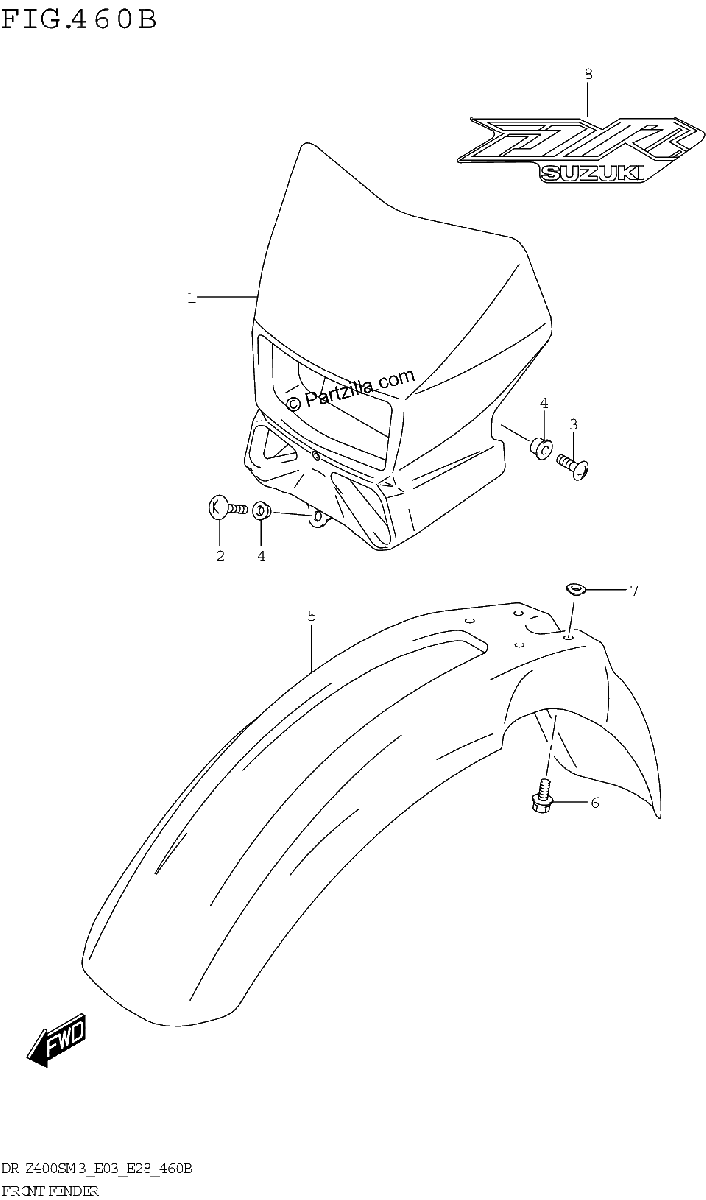 Diagrama de FRONT FENDER DR Z400SM3 E28