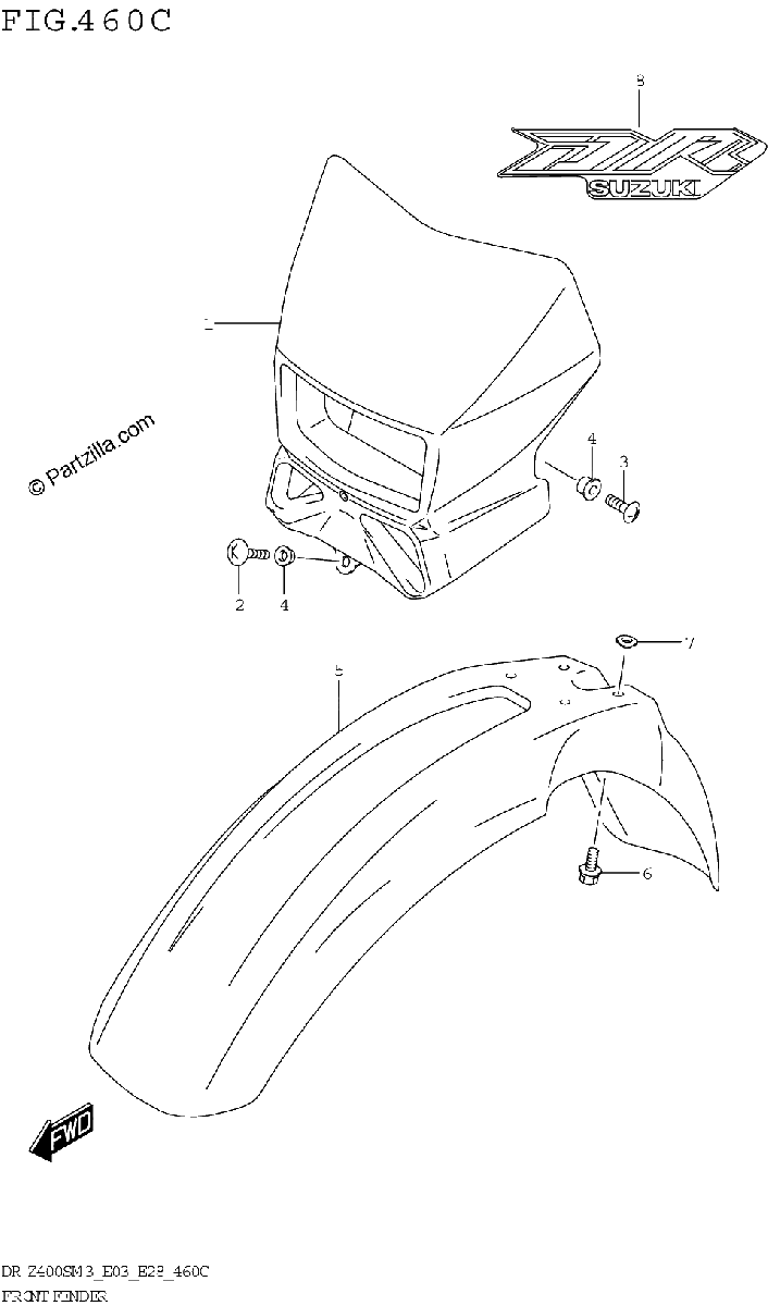 Diagrama de FRONT FENDER DR Z400SM3 E33