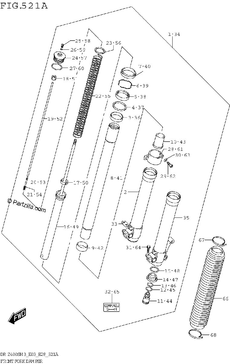Diagrama de FRONT FORK DAMPER DR Z400SM3 E03