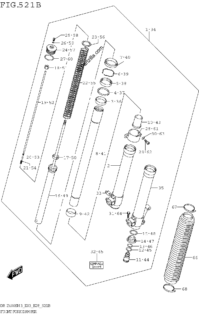 Diagrama de FRONT FORK DAMPER DR Z400SM3 E28