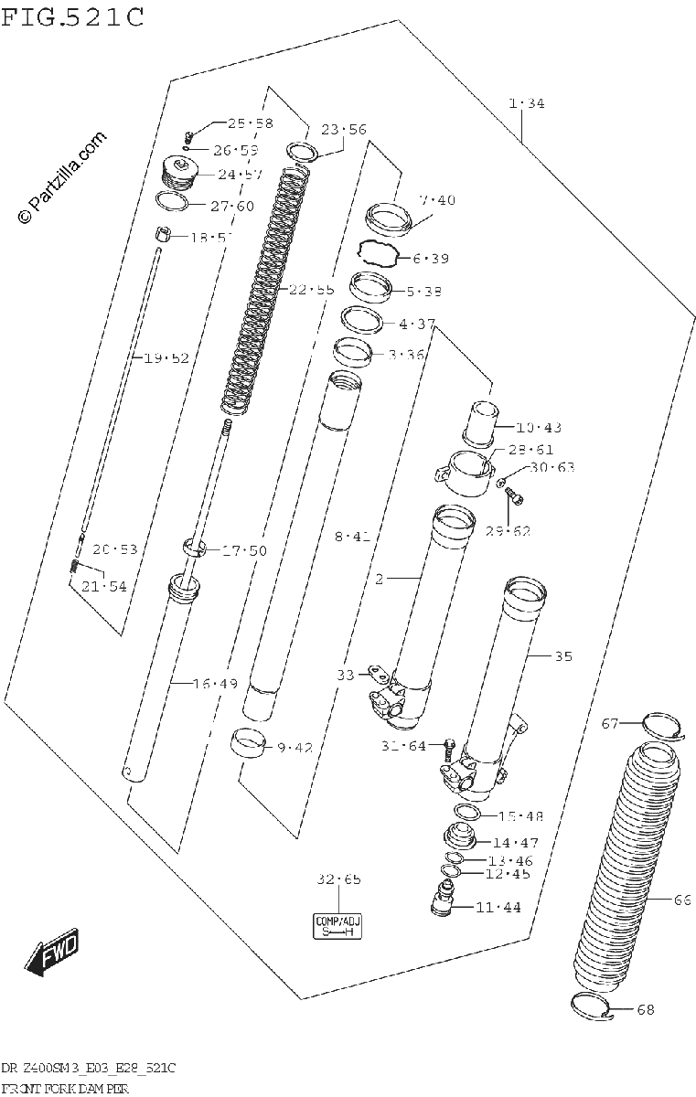 Diagrama de FRONT FORK DAMPER DR Z400SM3 E33