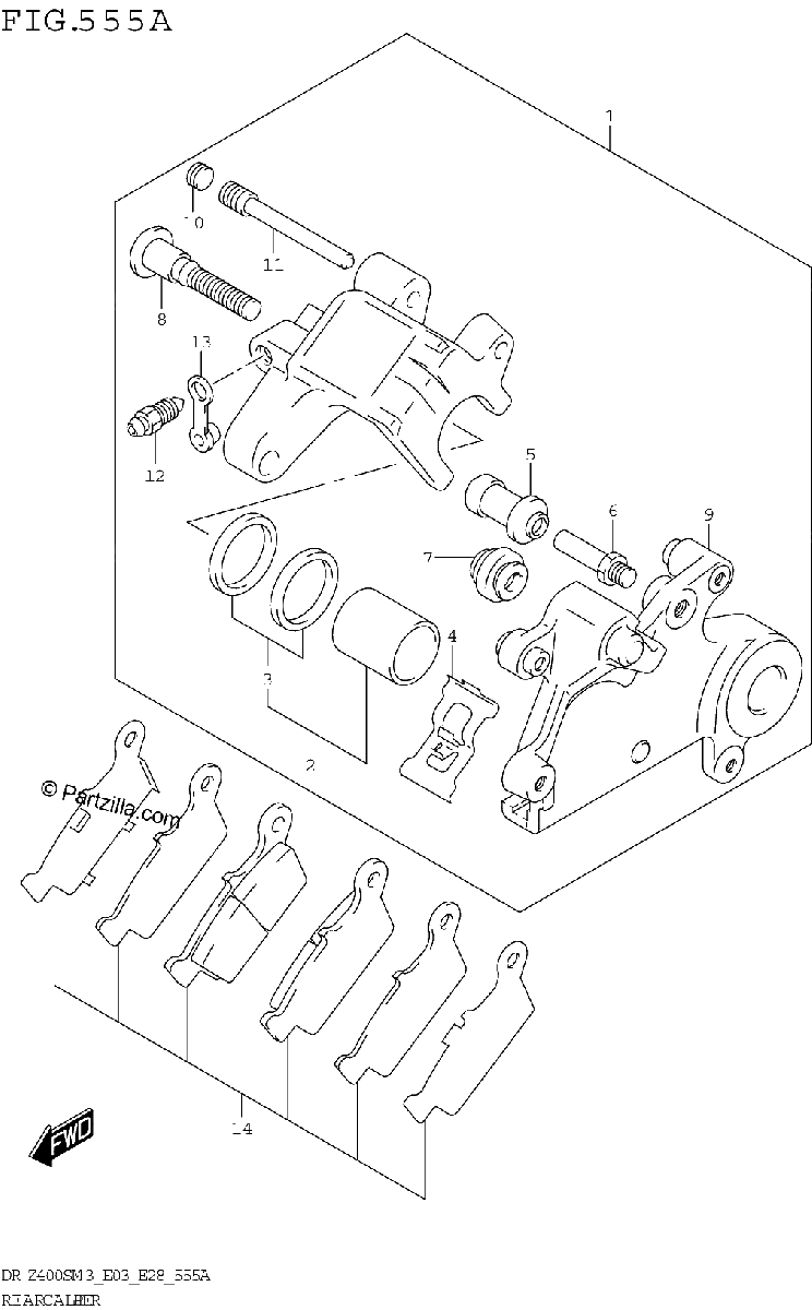 Diagrama de REAR CALIPER DR Z400SM3 E03
