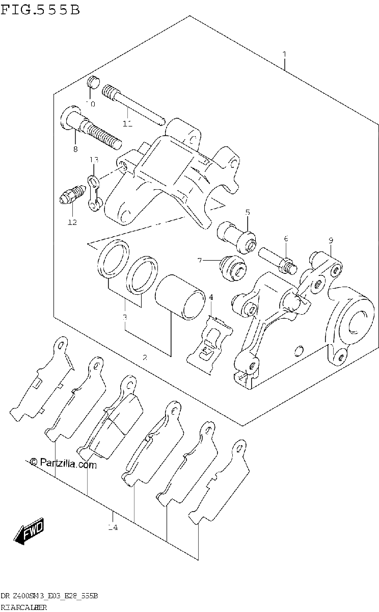 Diagrama de REAR CALIPER DR Z400SM3 E28