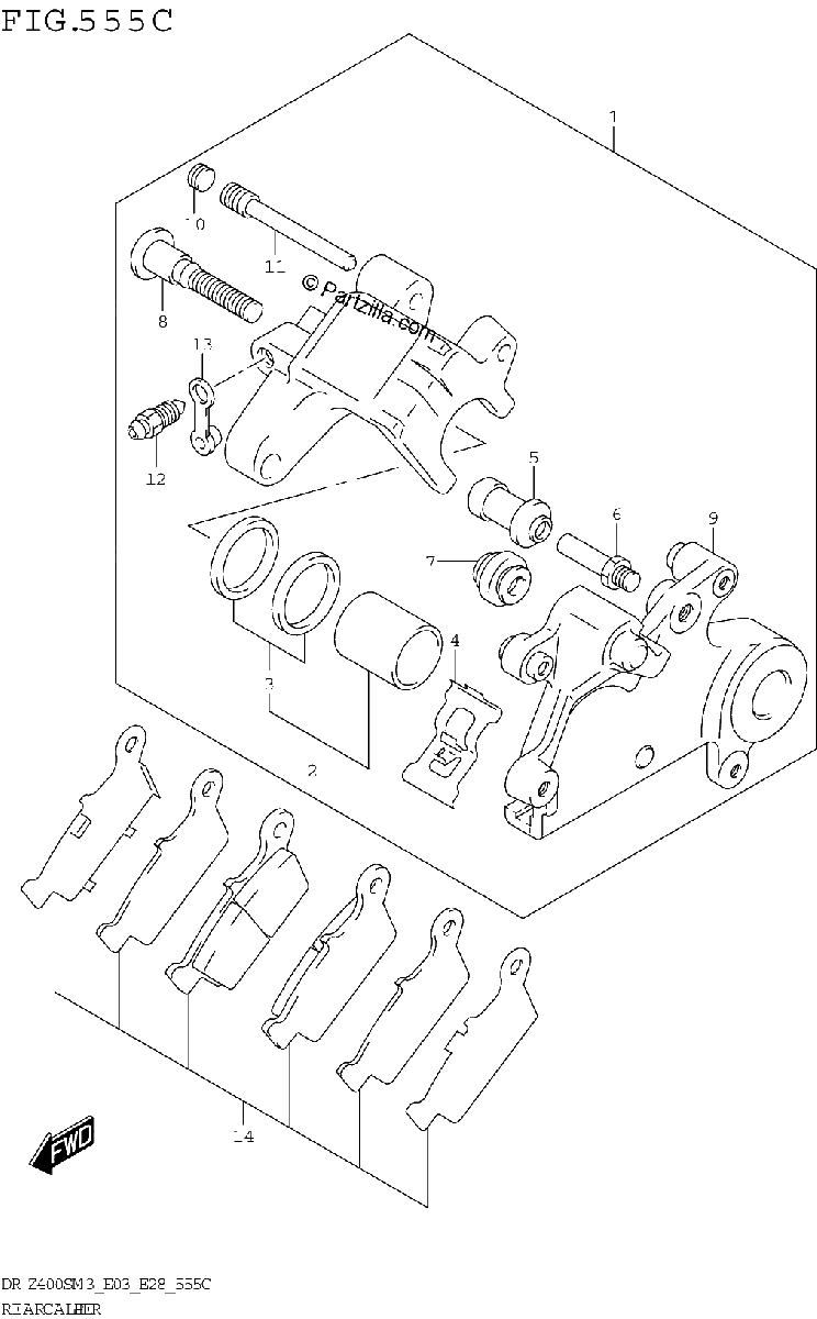 Diagrama de REAR CALIPER DR Z400SM3 E33