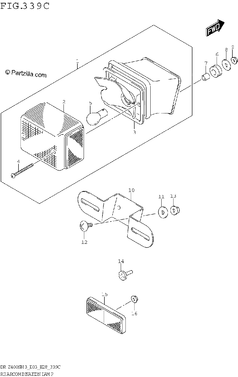 Diagrama de REAR COMBINATION LAMP DR Z400SM3 E33
