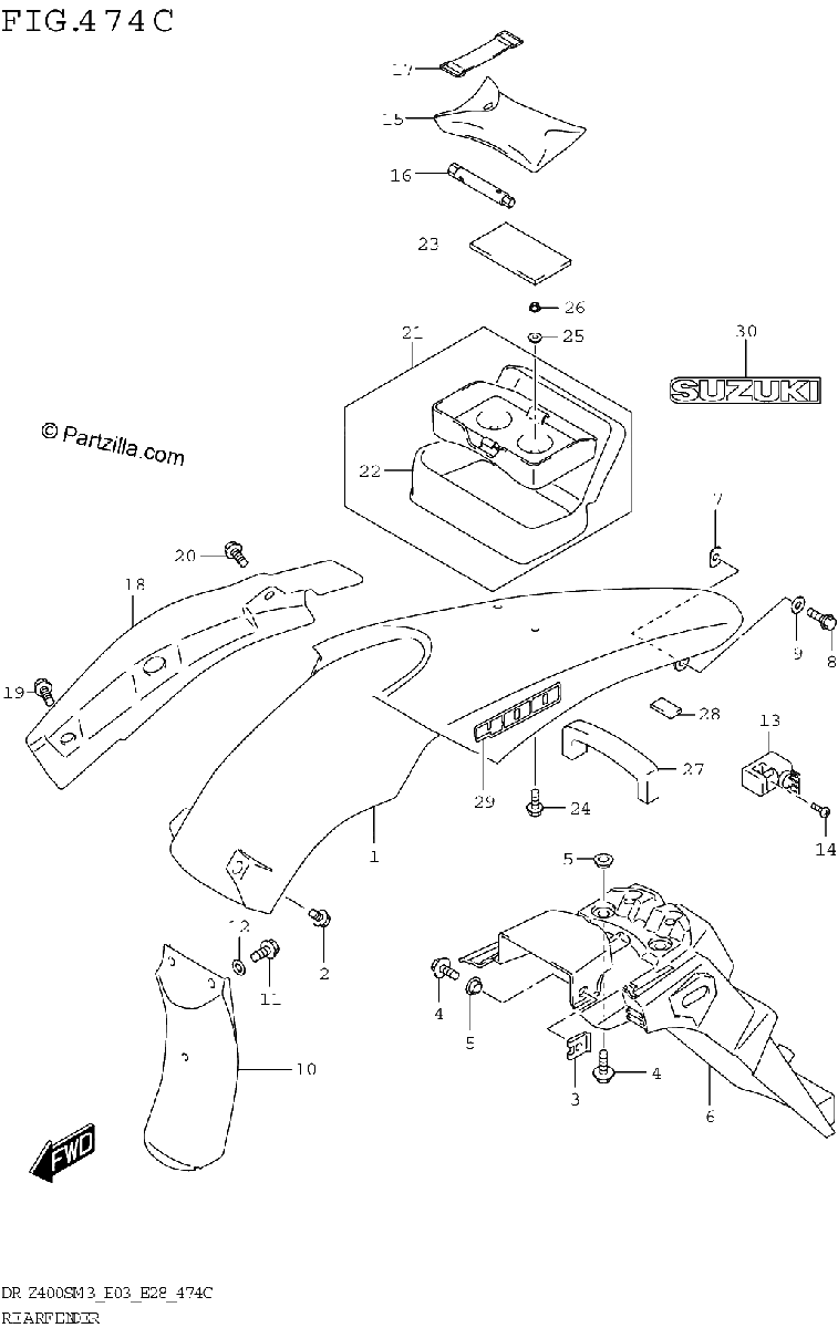 Diagrama de REAR FENDER DR Z400SM3 E33