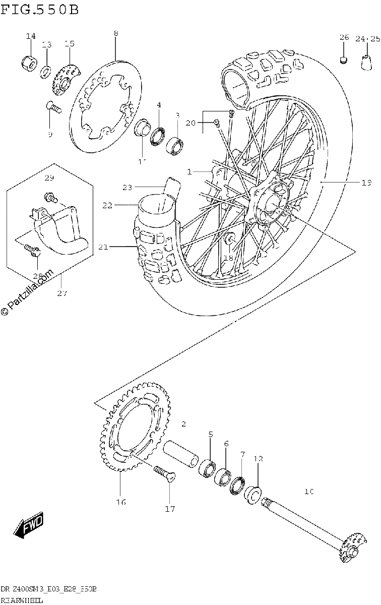 Diagrama de REAR WHEEL DR Z400SM3 E28