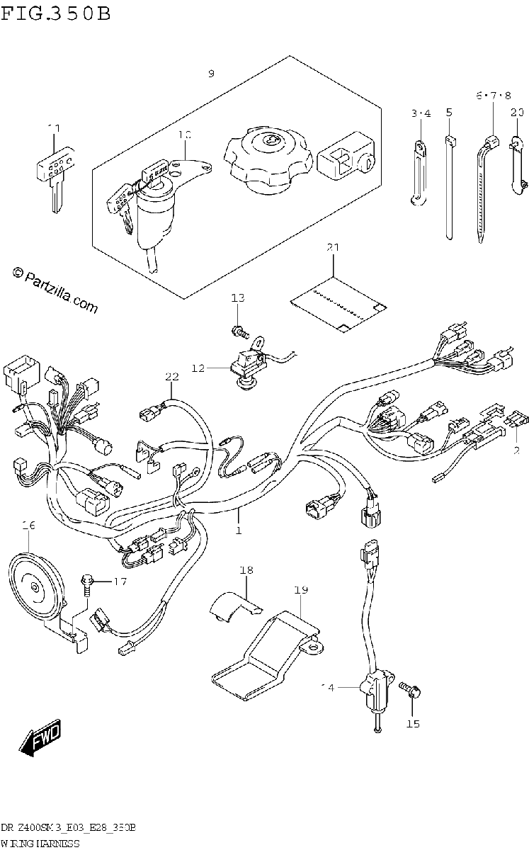 Diagrama de WIRING HARNESS DR Z400SM3 E28