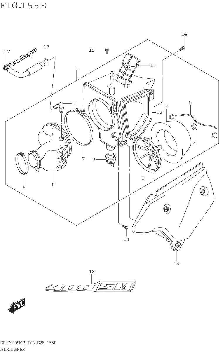 Diagrama de AIR CLEANER DR Z400SMM3 E28