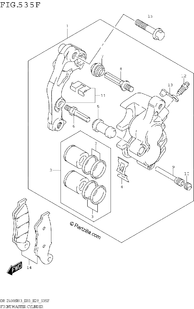 Diagrama de FRONT CALIPER DR Z400SMM3 E33