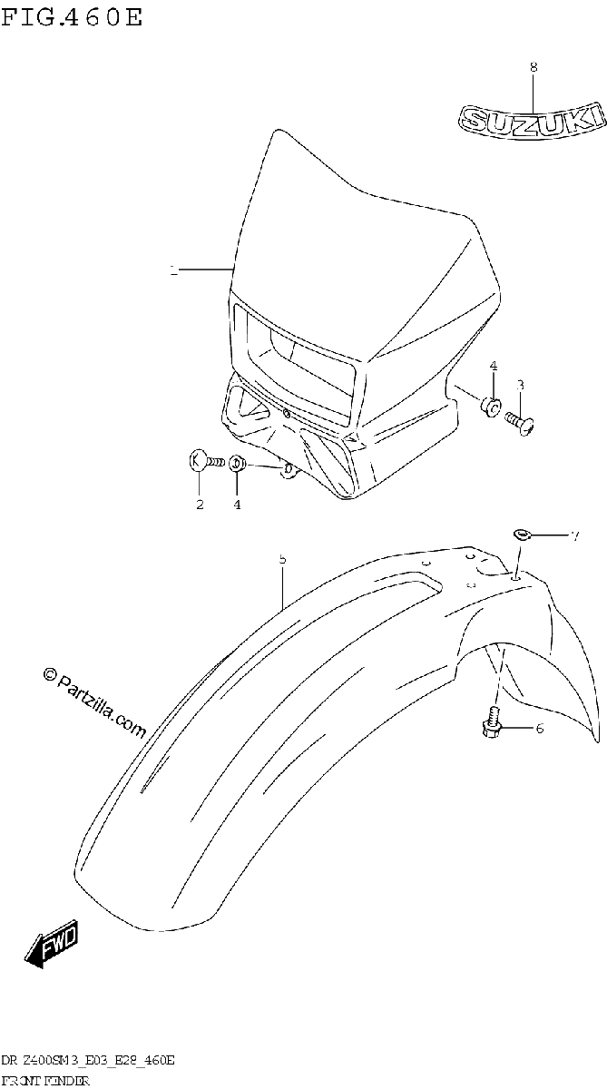 Diagrama de FRONT FENDER DR Z400SMM3 E28