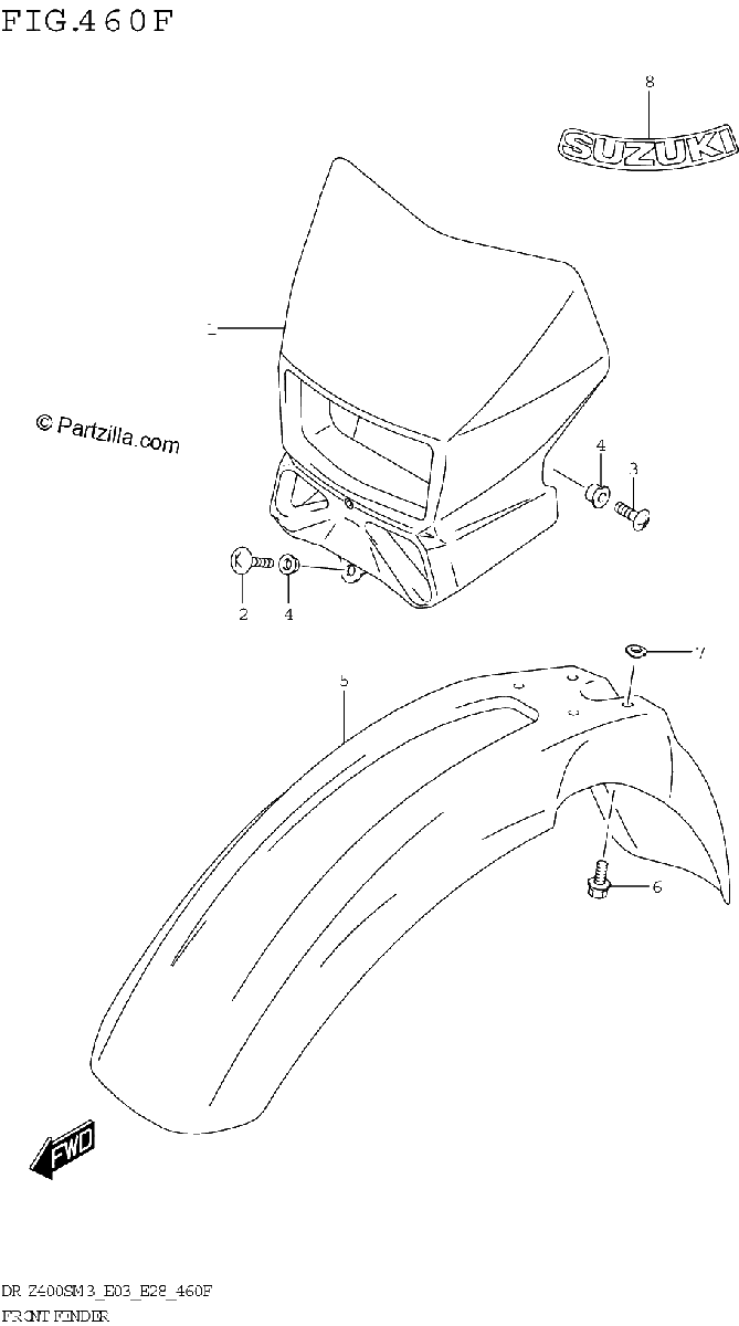 Diagrama de FRONT FENDER DR Z400SMM3 E33