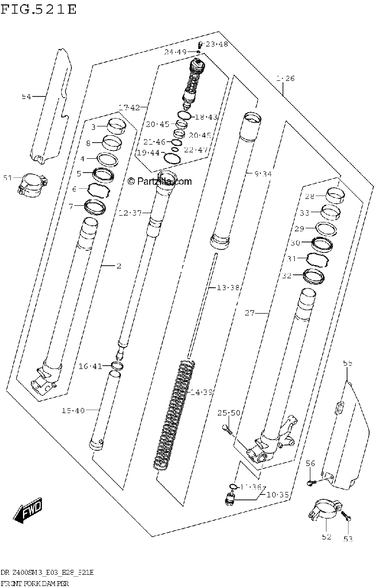 Diagrama de FRONT FORK DAMPER DR Z400SMM3 E28