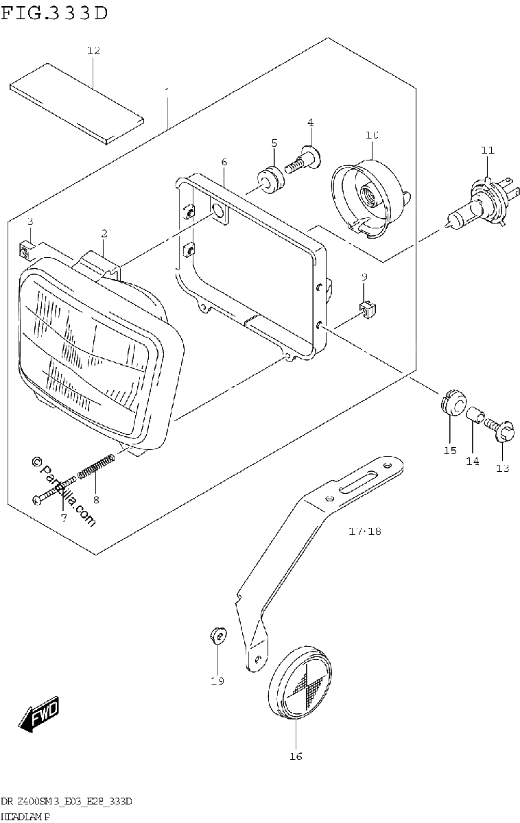 Diagrama de HEADLAMP DR Z400SMM3 E03