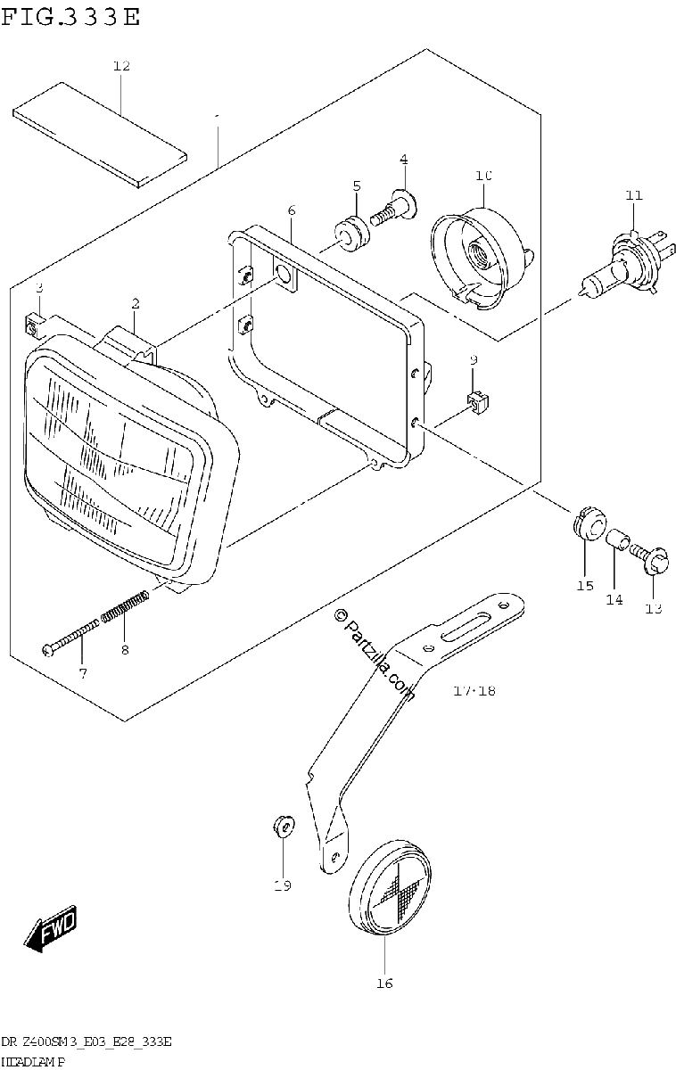 Diagrama de HEADLAMP DR Z400SMM3 E28