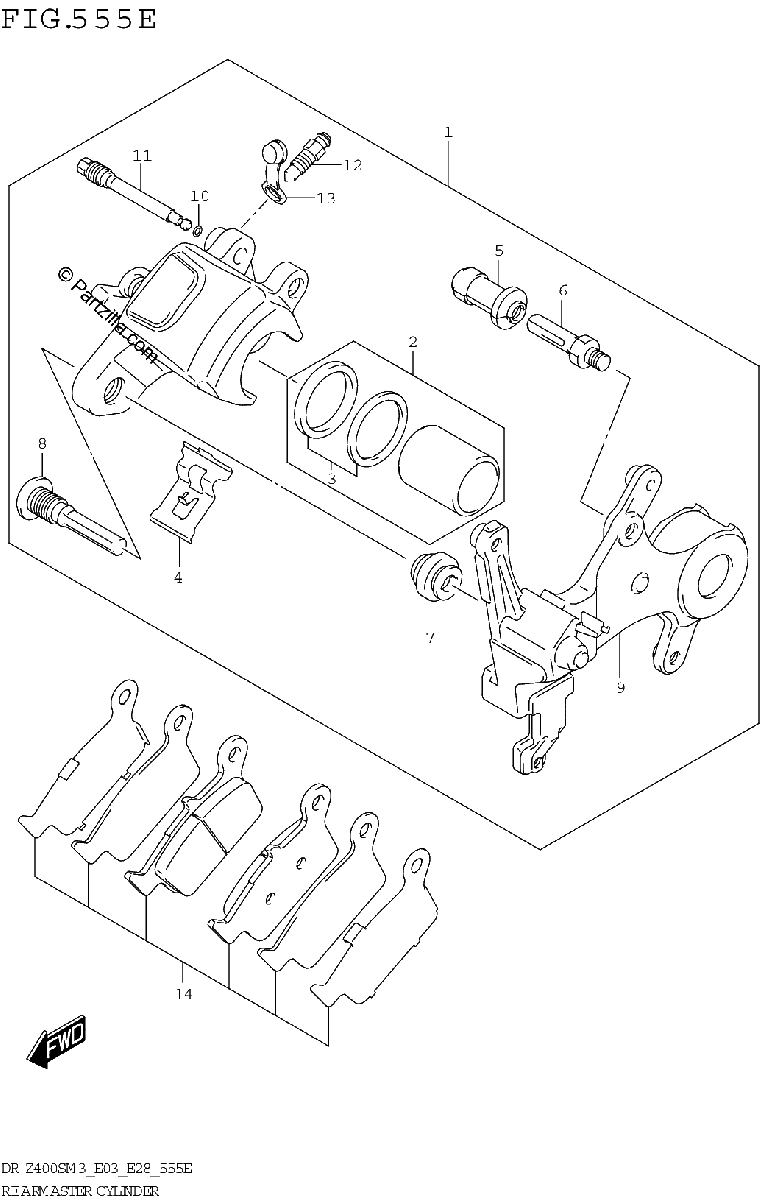 Diagrama de REAR CALIPER DR Z400SMM3 E28
