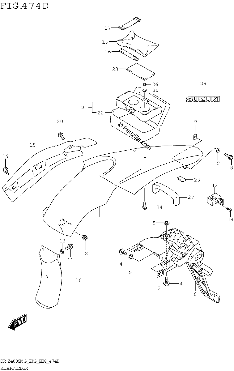Diagrama de REAR FENDER DR Z400SMM3 E03
