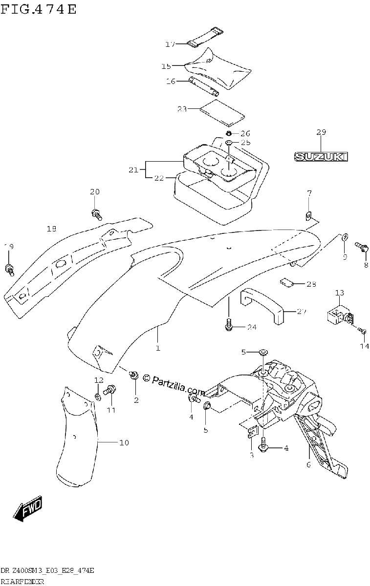 Diagrama de REAR FENDER DR Z400SMM3 E28