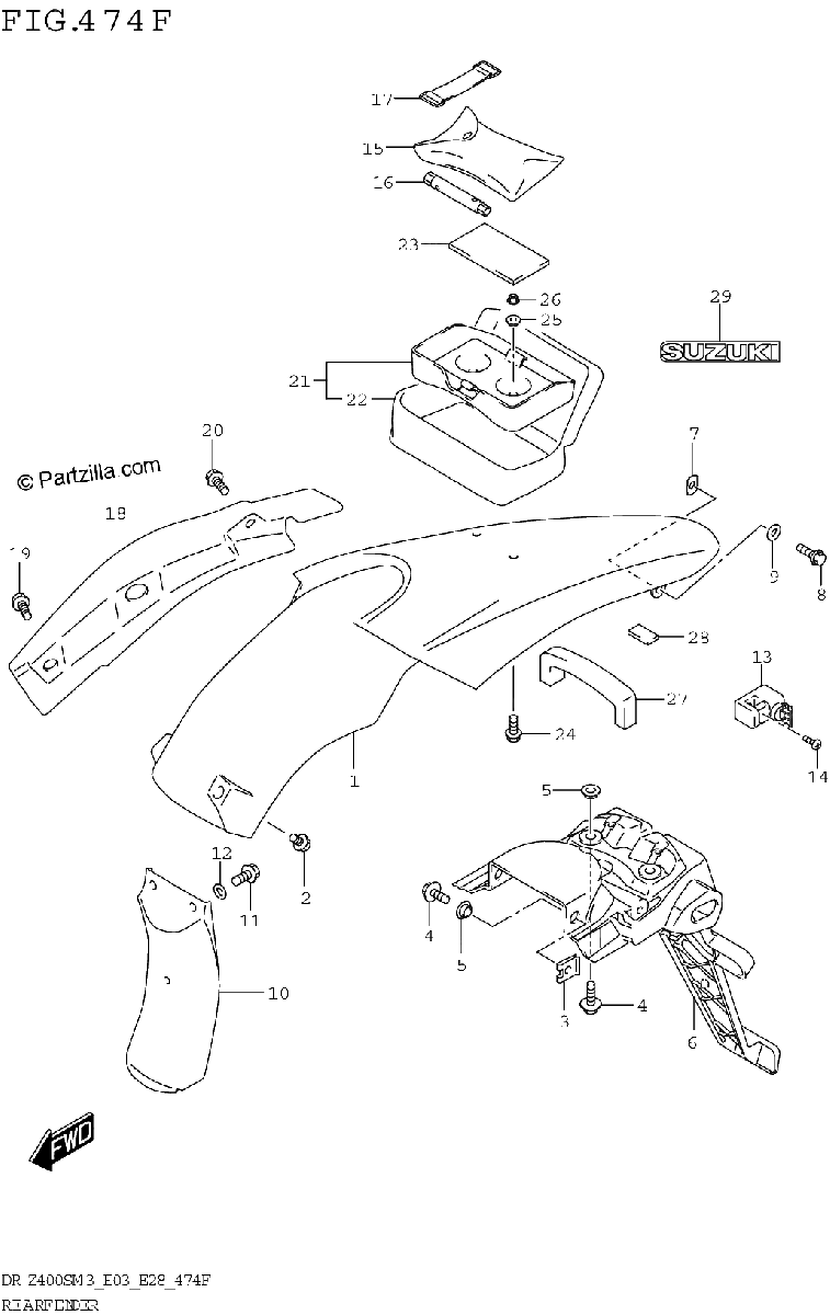 Diagrama de REAR FENDER DR Z400SMM3 E33