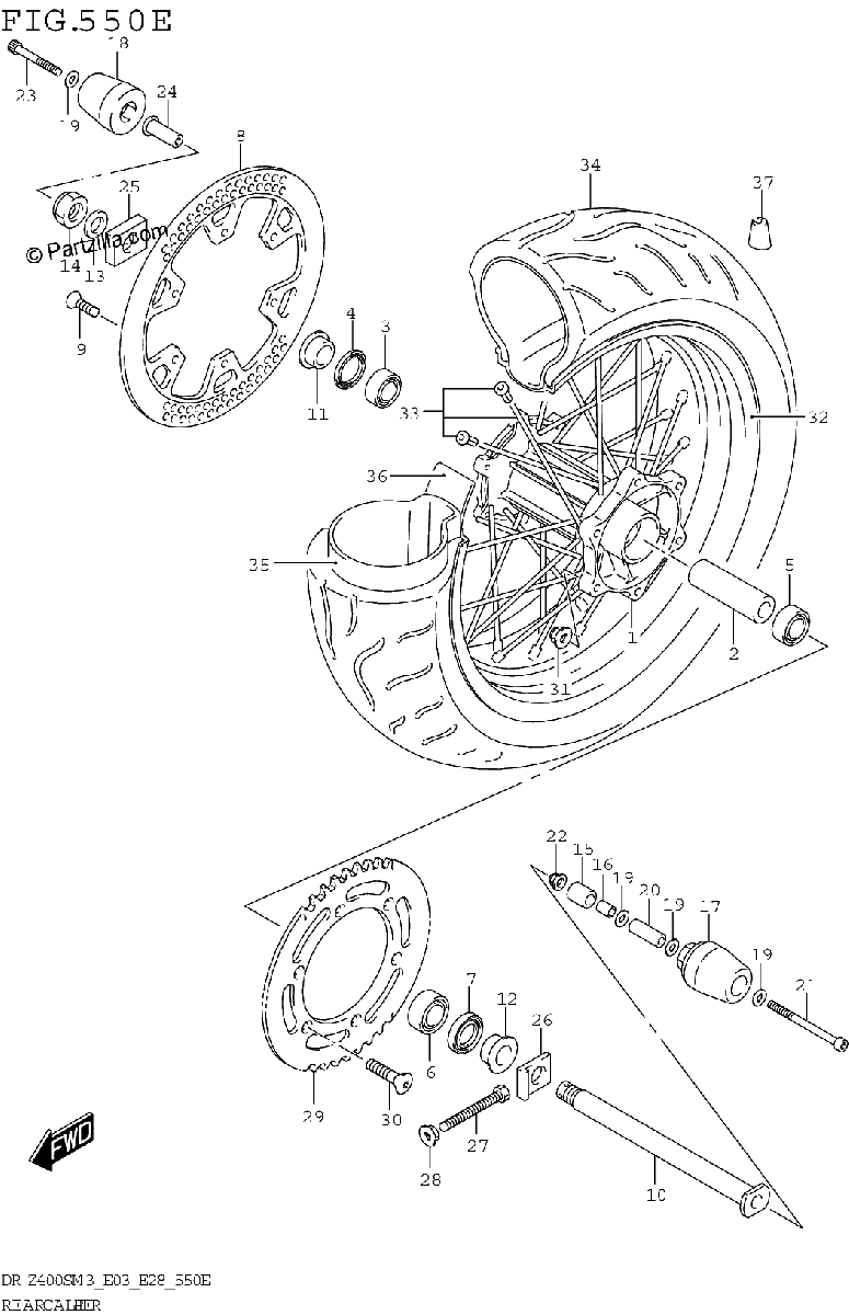 Diagrama de REAR WHEEL DR Z400SMM3 E28