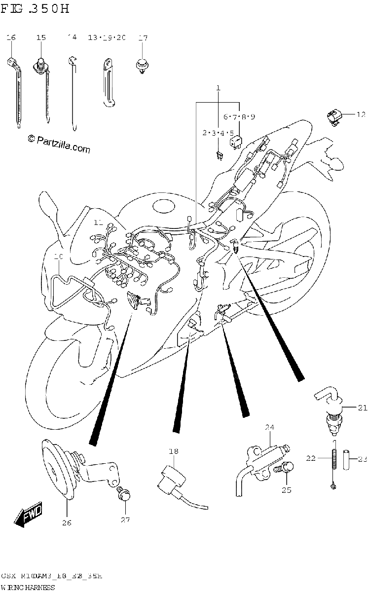Diagrama de WIRING HARNESS GSX R1000A E33