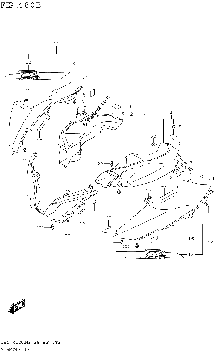 Diagrama de AIR INTAKE PIPE GSX R1000RA