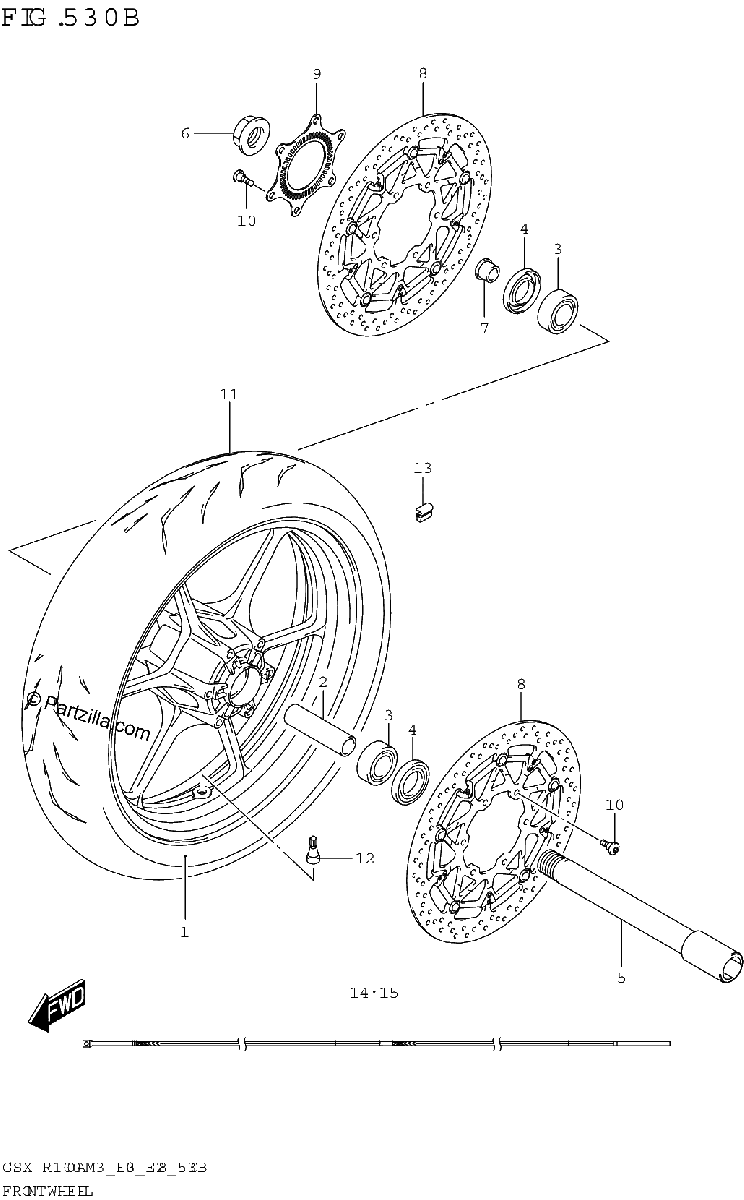 Diagrama de FRONT WHEEL GSX R1000RA